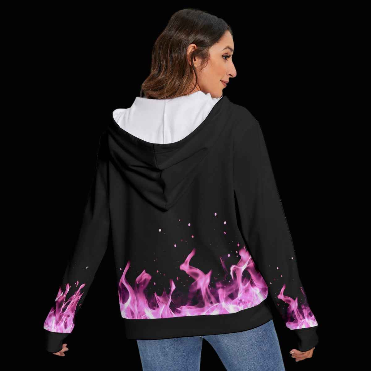 Bonfire Bum — All-Over Print Fleece-Lined Hoodie with Side Zipper