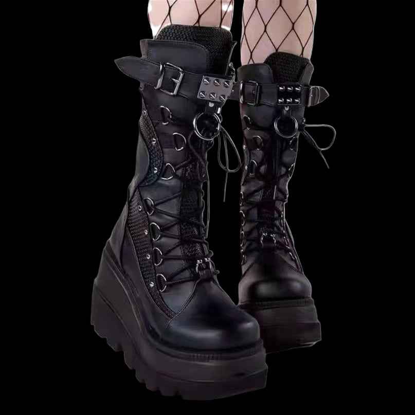 Grave Kicker Gothic Punk Motorcycle Boots - Stylish Platform Design