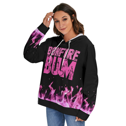 Bonfire Bum — All-Over Print Fleece-Lined Hoodie with Side Zipper