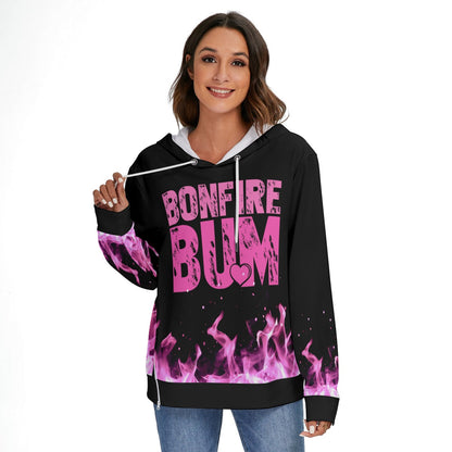 Bonfire Bum — All-Over Print Fleece-Lined Hoodie with Side Zipper