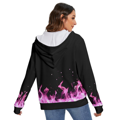 Bonfire Bum — All-Over Print Fleece-Lined Hoodie with Side Zipper
