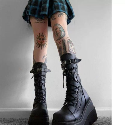 Grave Kicker: Gothic Punk Platform Motorcycle Boots
