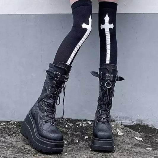 Grave Kicker: Gothic Punk Platform Motorcycle Boots