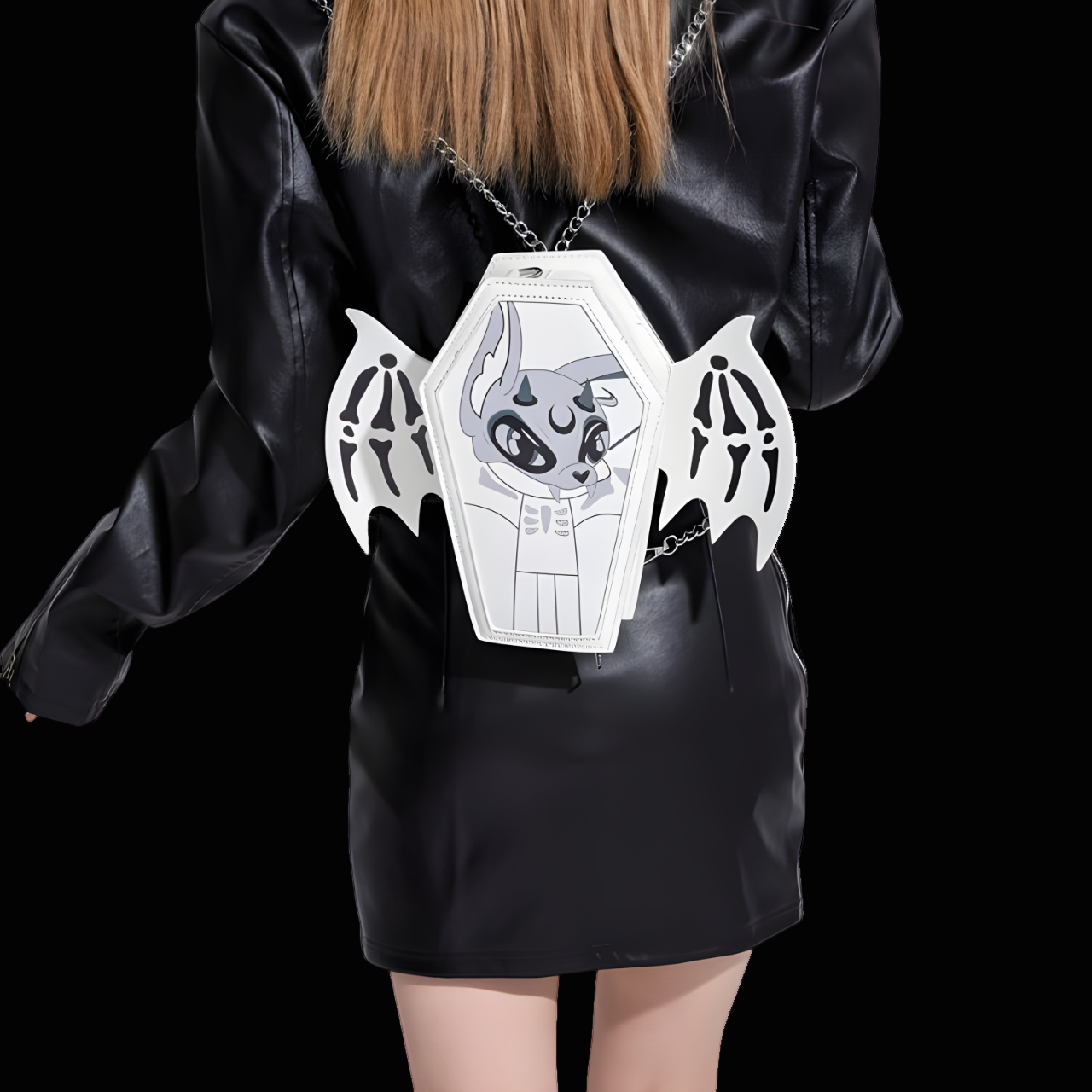 Eternal Darkness Coffin Handbag with Chain - Stylish PU Accessory