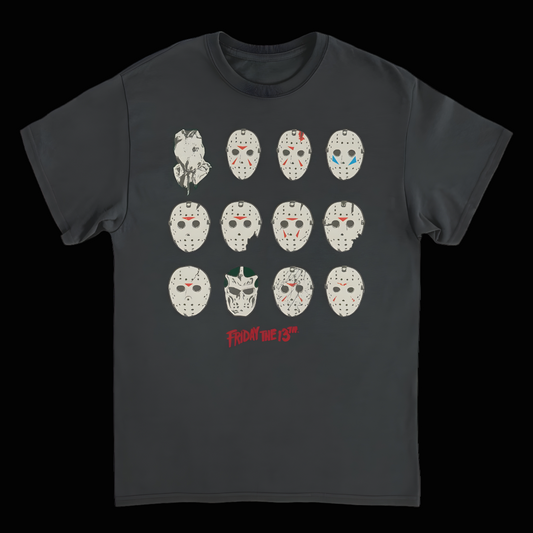 Camp Crystal Carnage Jason's Masks Tee - Ultimate Horror Apparel